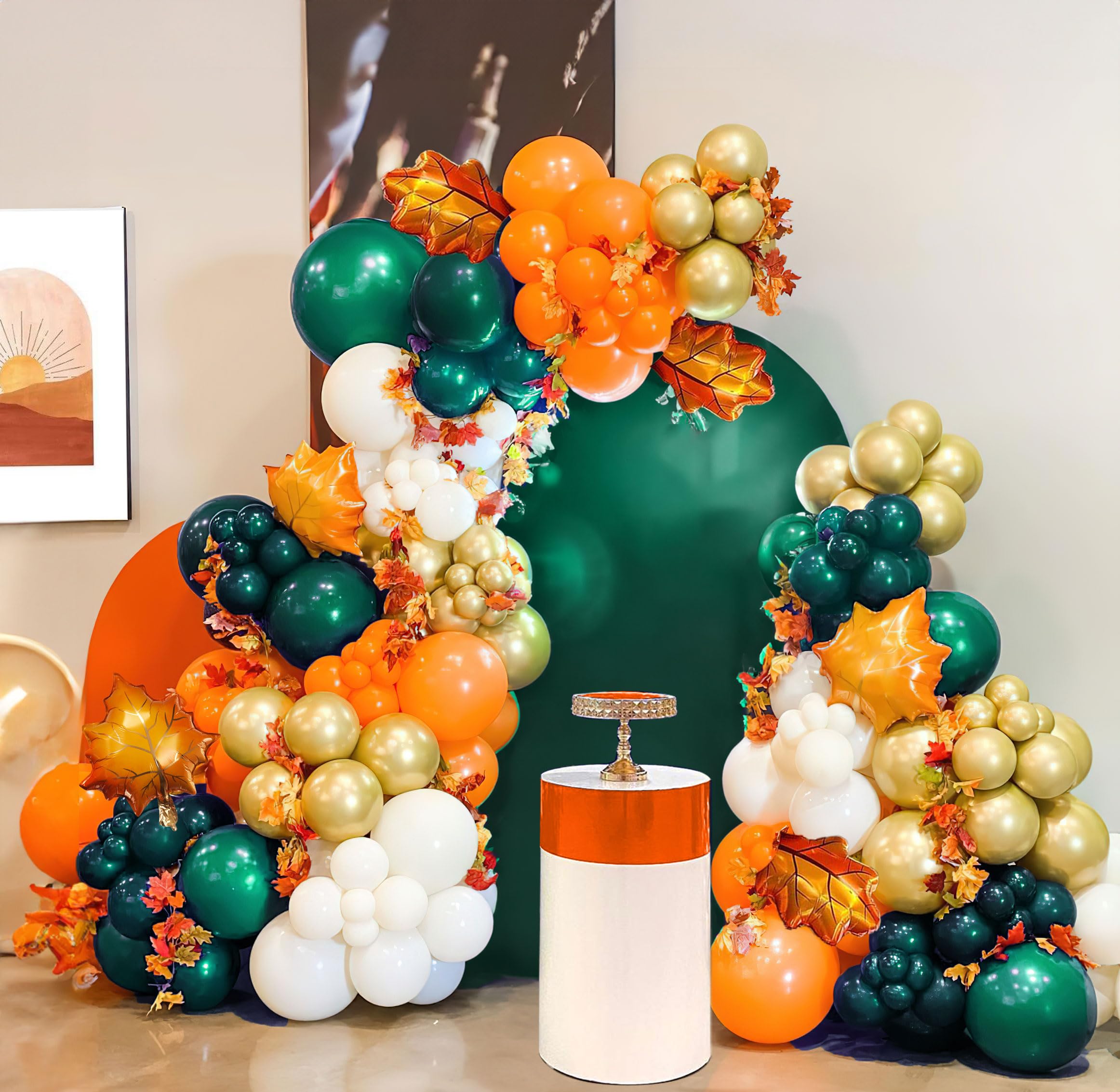 Fall friendsgiving balloon arch Orange and green Balloon Garland kit 132pcs Orange Gold Emerald hunter Green white balloons for Autumn Boho Baby Shower Bridal Shower thanksgiving decorations