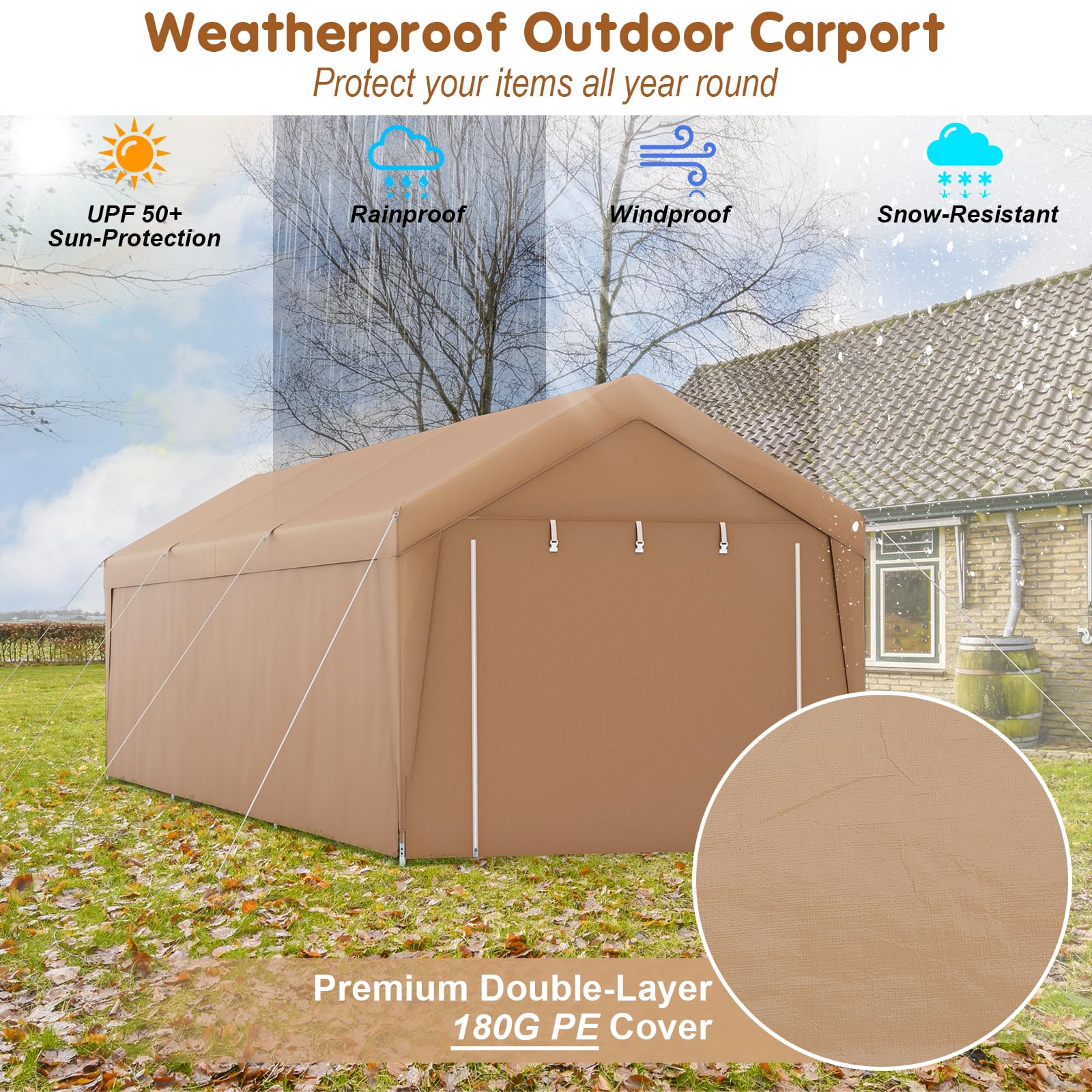 Tangkula 10x20 Ft Heavy-Duty Carport, Portable Garage Tent with Galvanized Steel Frame, Removable Sidewall & 2 Roll-up Zippered Door, Outdoor Car Canopy Shelter for Car, Truck, SUV, Boat