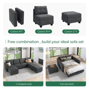 HONBAY Modular Sectional Sofa Oversized U Shaped Couch with Storage Seat Velvet 7 Seater Modular Sofa with Reversible Chaises, Bluish Grey