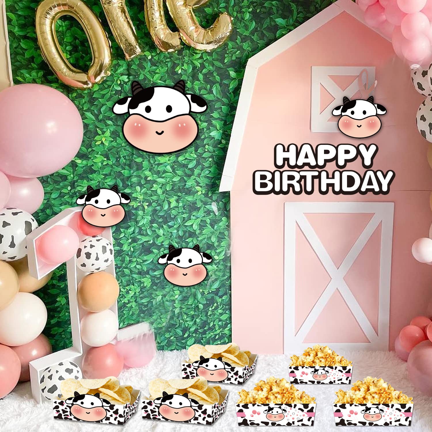 Cow Print Disposable Paper Food Trays 24pcs Holy Cow Im One Birthday Decorations Girl Boy Nacho Trays For Cow Party Favors Baby Shower Party Supplies