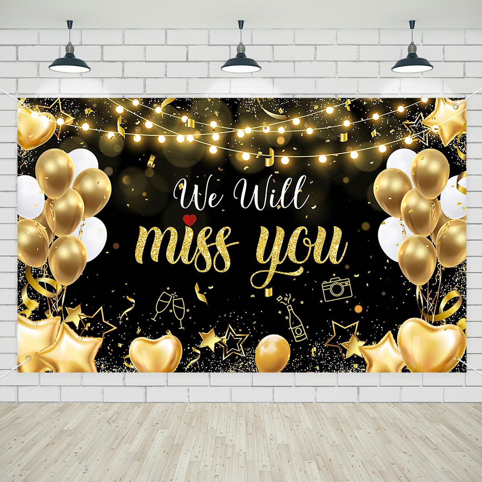 Avezano We Will Miss You Banner Black Gold We Will Miss You Decorations for Farewell Retirement Party Going Away, Graduation, Office, Friends Goodbye Party Decorations Banner 70.8x43.3inch