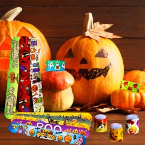 Halloween Slap Bracelets for Kids, 100 Halloween Bracelet Toys Bulk For Kids Girls Boys, Trick or Treat Party Favors, Exchanging Gifts, Classroom Prizes, Halloween Party Gift Treat Bag Filler Supply