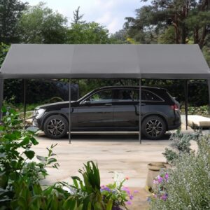 Carport 10x20 Ft Heavy Duty Canopy Steel Canopy Storage Shed,Portable Garage Party Tent,Portable Garage with Removable Sidewalls & Doors All-Season Tarp for Carport (Grey)