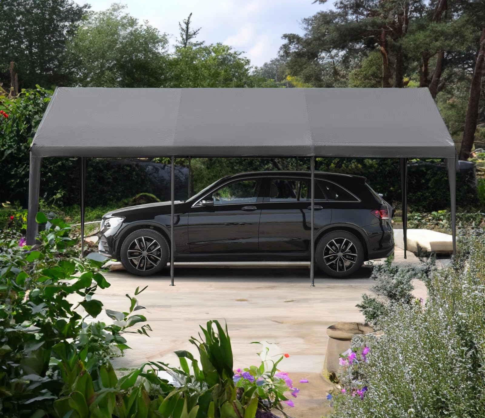 Carport 10x20 Ft Heavy Duty Canopy Steel Canopy Storage Shed,Portable Garage Party Tent,Portable Garage with Removable Sidewalls & Doors All-Season Tarp for Carport (Grey)