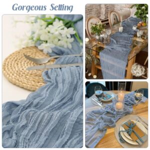 6 Pieces Dusty Blue 10FT Cheesecloth Table Runner Boho Gauze Fabric Table Runner Rustic Sheer Runner for Wedding Birthday Baby Shower Party Boho Table Decoration（Dusty Blue）