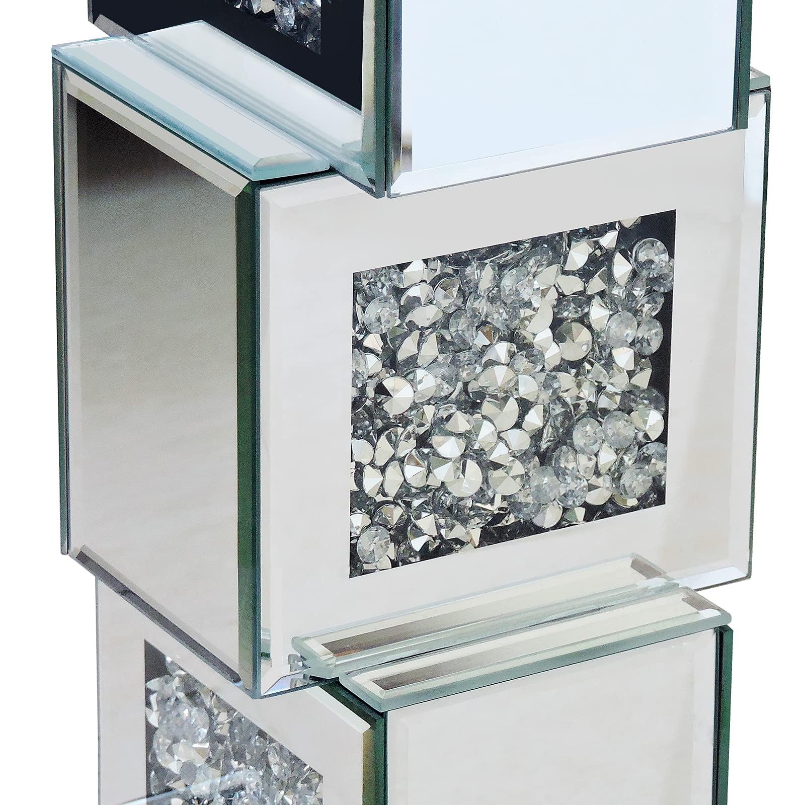 GA Home Silver Mirrored End Table with Crystal Inlay, Modern Mirrored Side Table Accent Table, Square Small Mirrored Coffee Table for Living Room, Bedroom