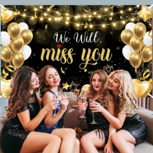 Avezano We Will Miss You Banner Black Gold We Will Miss You Decorations for Farewell Retirement Party Going Away, Graduation, Office, Friends Goodbye Party Decorations Banner 70.8x43.3inch