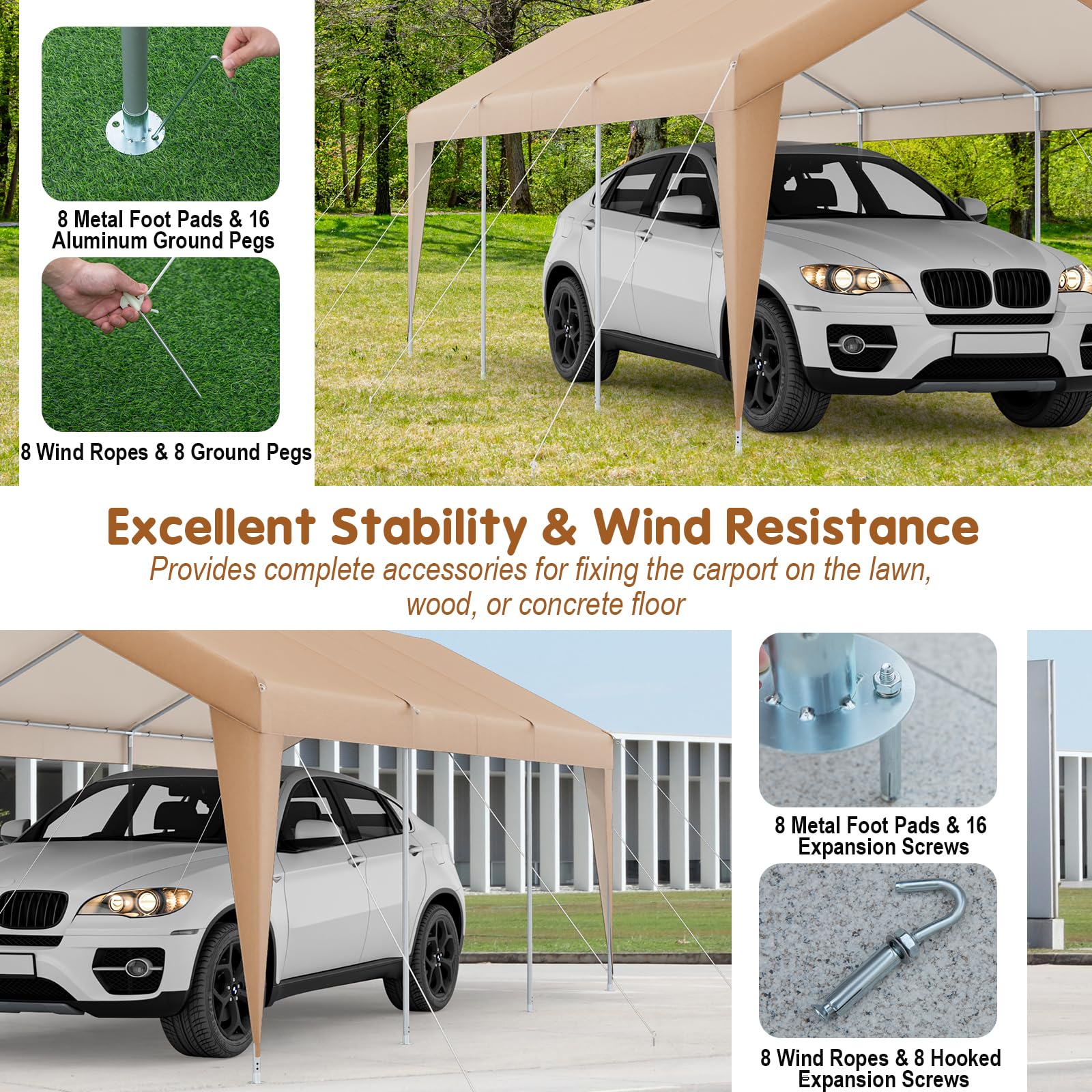 Tangkula 10x20 Ft Heavy-Duty Carport, Portable Garage Tent with Galvanized Steel Frame, Removable Sidewall & 2 Roll-up Zippered Door, Outdoor Car Canopy Shelter for Car, Truck, SUV, Boat