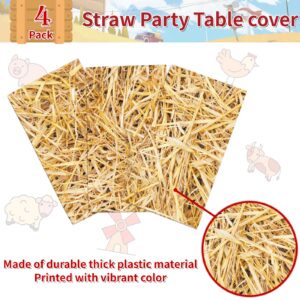 LANMANUO 4PCS Straw Tablecover Hay Bales for Decoration Waterproof Western Farm Plastic Tablecloth Cowboy Party Supplies, 54 x 108 Inch