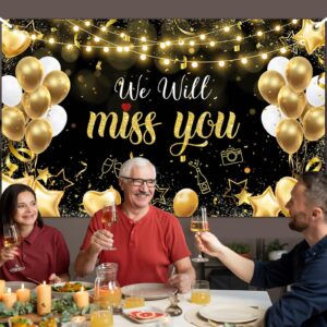 Avezano We Will Miss You Banner Black Gold We Will Miss You Decorations for Farewell Retirement Party Going Away, Graduation, Office, Friends Goodbye Party Decorations Banner 70.8x43.3inch