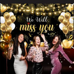 Avezano We Will Miss You Banner Black Gold We Will Miss You Decorations for Farewell Retirement Party Going Away, Graduation, Office, Friends Goodbye Party Decorations Banner 70.8x43.3inch