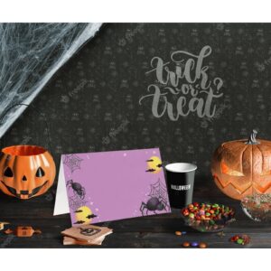 Halloween Table Place Card, 25-Piece Tent Style Cards Set, Special Paper Easy-to-Write and Foldable, Seating Cards for Halloween Party, Food Labels -H03