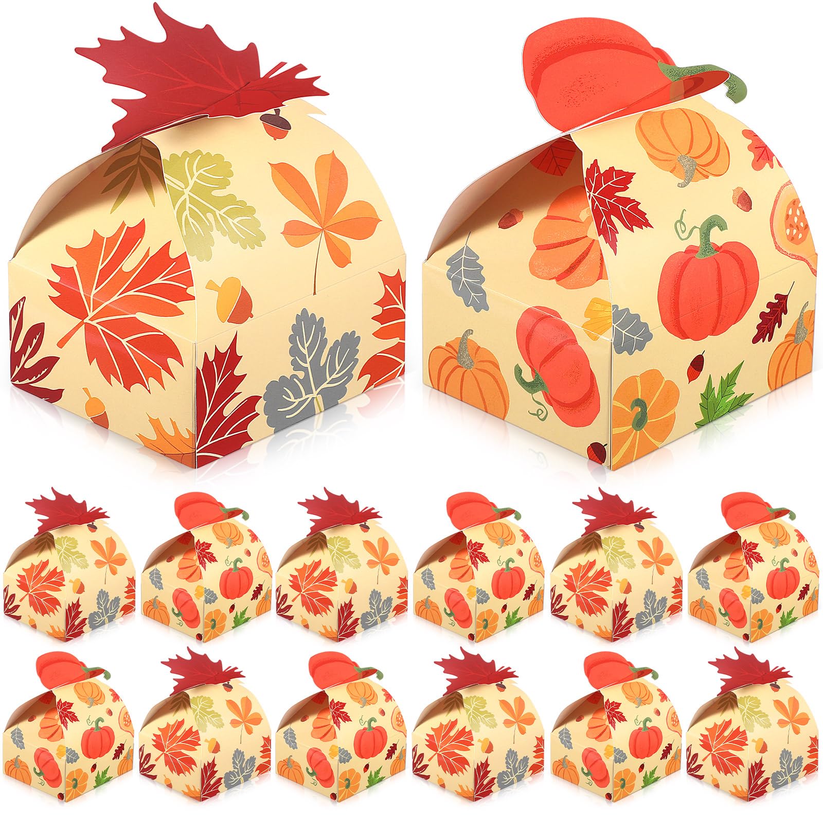 Pasimy 36 Pcs Thanksgiving Party Candy Boxes Thanksgiving Party Treat Boxes Autumn Harvest Party Boxes Pumpkin Maple Leaf Fall Paper Boxes for Thanksgiving Autumn Birthday Party Decoration