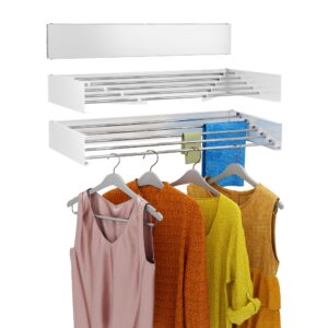 glddao wall drying rack,wall mounted clothes drying rack,wall mounted clothes drying rack 40" wide 13.2 linear ft 5 aluminum rods 60 lb capacity(white 40‘’)