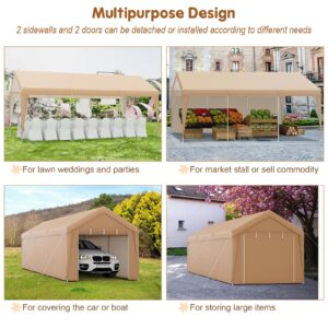 Tangkula 10x20 Ft Heavy-Duty Carport, Portable Garage Tent with Galvanized Steel Frame, Removable Sidewall & 2 Roll-up Zippered Door, Outdoor Car Canopy Shelter for Car, Truck, SUV, Boat