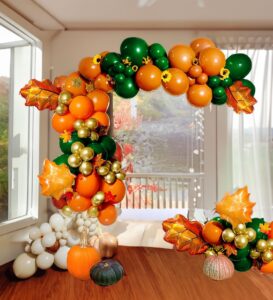 fall friendsgiving balloon arch orange and green balloon garland kit 132pcs orange gold emerald hunter green white balloons for autumn boho baby shower bridal shower thanksgiving decorations