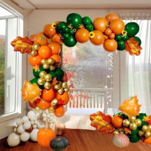 Fall friendsgiving balloon arch Orange and green Balloon Garland kit 132pcs Orange Gold Emerald hunter Green white balloons for Autumn Boho Baby Shower Bridal Shower thanksgiving decorations