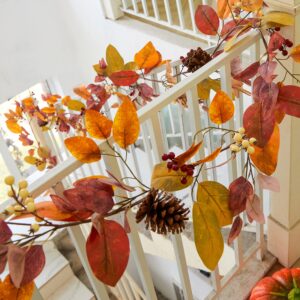 Anna's Whimsy 13FT Thanksgiving Garland, Leaf Garland with Pumpkin and Pine Cone,Hanging Autumn Garland for Door Wall Staircase Porch Balcony Fireplace Fall Decor Indoor Thanksgiving Decor