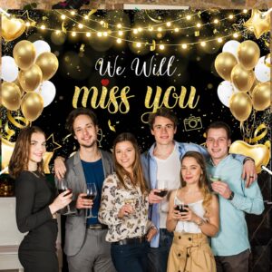 Avezano We Will Miss You Banner Black Gold We Will Miss You Decorations for Farewell Retirement Party Going Away, Graduation, Office, Friends Goodbye Party Decorations Banner 70.8x43.3inch