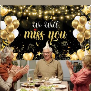 Avezano We Will Miss You Banner Black Gold We Will Miss You Decorations for Farewell Retirement Party Going Away, Graduation, Office, Friends Goodbye Party Decorations Banner 70.8x43.3inch