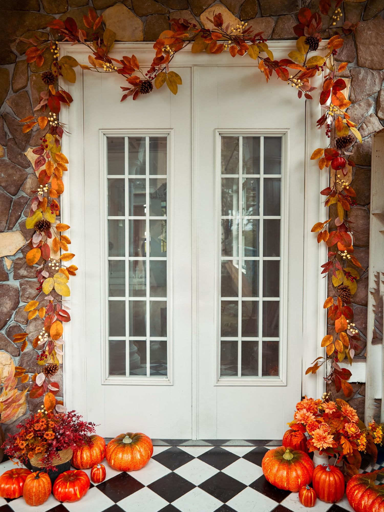 Anna's Whimsy 13FT Thanksgiving Garland, Leaf Garland with Pumpkin and Pine Cone,Hanging Autumn Garland for Door Wall Staircase Porch Balcony Fireplace Fall Decor Indoor Thanksgiving Decor