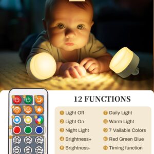 Rechargeable Battery Operated Light Bulb [2 Pack], Bright Rechargeable Light Bulbs, 3600mAh, 110lm, E26 Socket, Multiple Colors, Remote Control Puck Emergency Lamp,Timer,Dimmer,for Non-Hardwired