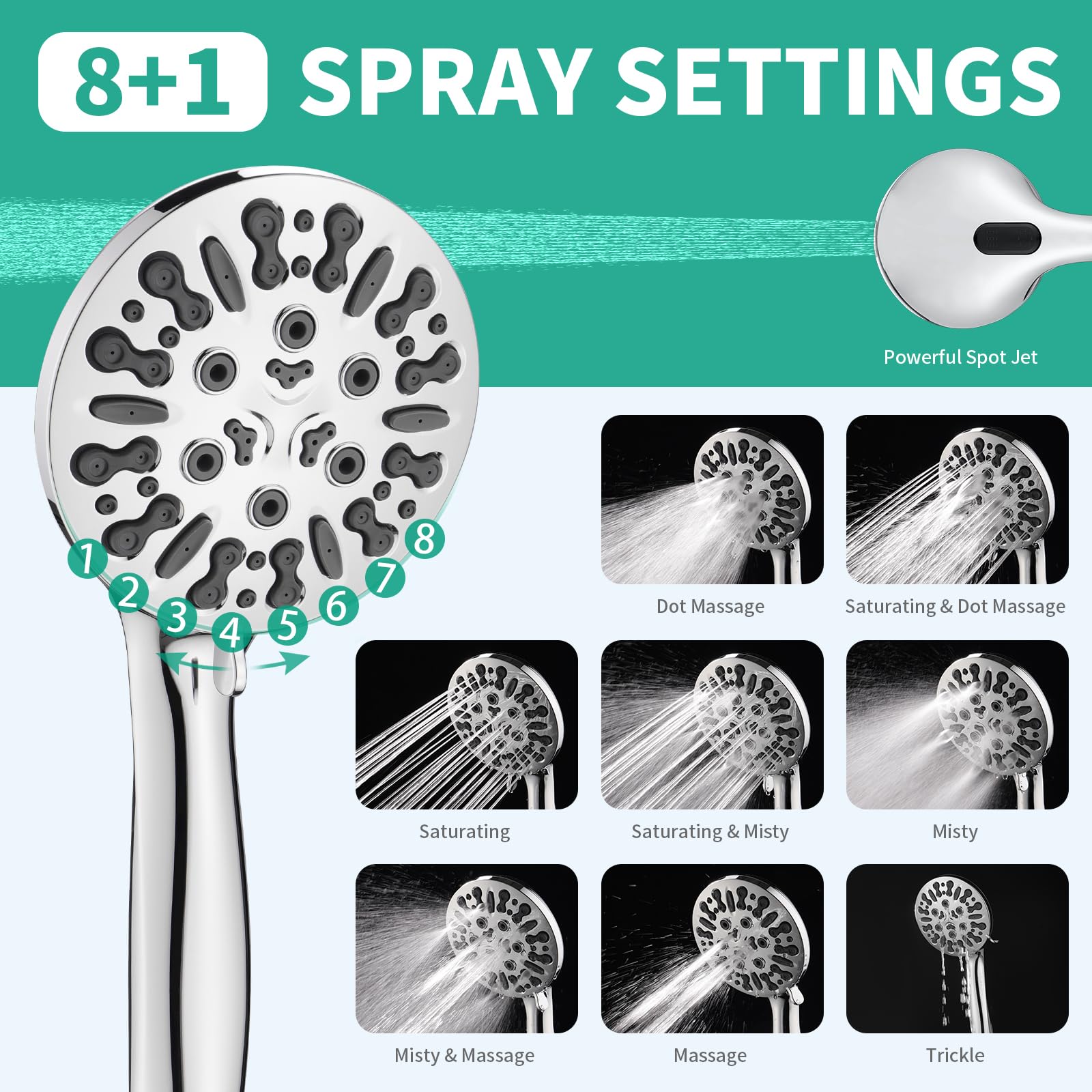 HEROBAI Filtered Shower Head with Handheld Combo, Hard Water Filter Shower Head with 9 Shower Modes, Dual Shower Heads High Pressure, Shower Filters to Remove Chlorine and Fluoride (Chrome)