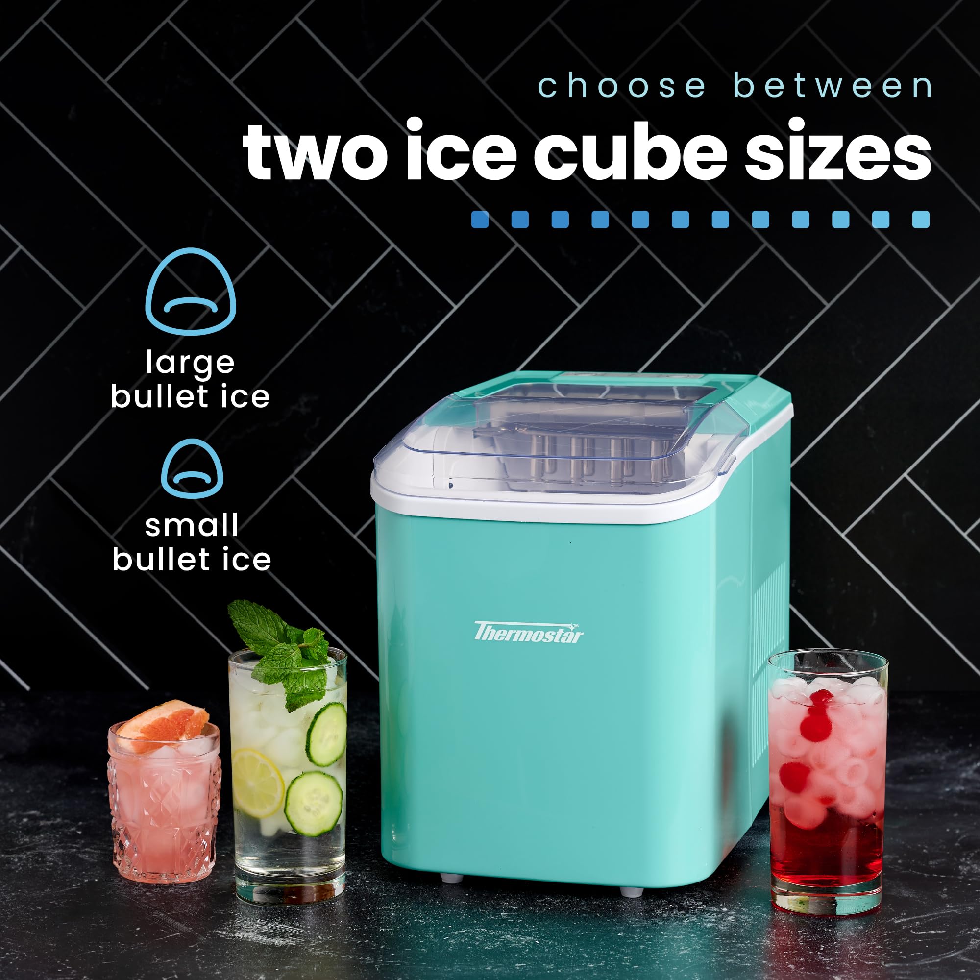 Nostalgia Thermostar Automatic Self-Cleaning Portable Electric Countertop Ice Maker Machine, 26 Pounds in 24 Hours, 9 Ice Cubes Ready in 7 Minutes, with Ice Scoop and Basket, Aqua