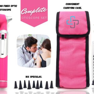 MEDCASE Radiance Otoscope - Ear Scope with LED Light and Speculum for Ear Examination and Diagnosis - Ideal for Professional use - Lifetime Warranty - Pink