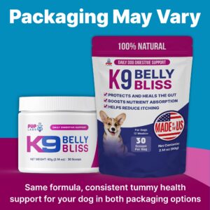 Pup Labs K9 Belly Bliss, All-Natural Gut Health for Dogs, Vet Approved Prebiotic for Dogs for Daily Digestive Support and Dog Constipation Relief, Easy to Use Topper for Dry and Wet Food, 30 Scoops.