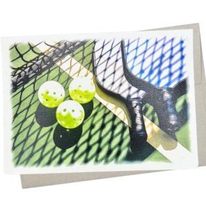 pickleball greeting card with envelope for all occasions (7x5 inches and blank inside) for happy birthday wishes, retirement, or get well thoughts or to pair with gifts (pickleball 1)