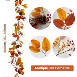 Anna's Whimsy 13FT Thanksgiving Garland, Leaf Garland with Pumpkin and Pine Cone,Hanging Autumn Garland for Door Wall Staircase Porch Balcony Fireplace Fall Decor Indoor Thanksgiving Decor