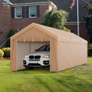 Tangkula 10x20 Ft Heavy-Duty Carport, Portable Garage Tent with Galvanized Steel Frame, Removable Sidewall & 2 Roll-up Zippered Door, Outdoor Car Canopy Shelter for Car, Truck, SUV, Boat