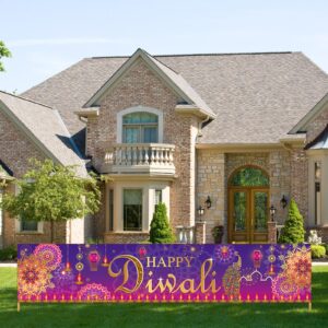 avezano large happy diwali banner 98.4 x19.6 inch indian festival of light diwali yard sign banners deepavali diwali party decorations garden outdoor photo booth backdrop