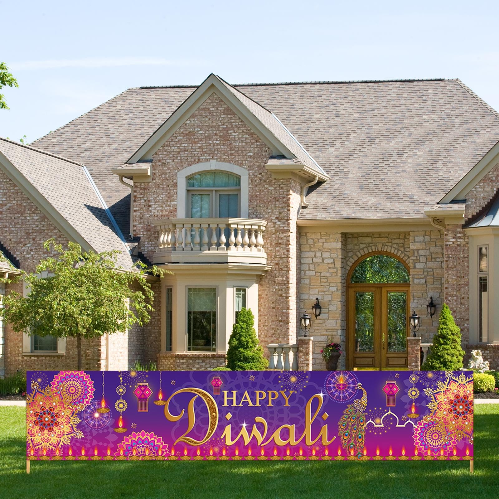 Avezano Large Happy Diwali Banner 98.4 x19.6 Inch Indian Festival of Light Diwali Yard Sign Banners Deepavali Diwali Party Decorations Garden Outdoor Photo Booth Backdrop