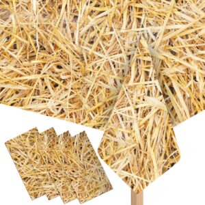 lanmanuo 4pcs straw tablecover hay bales for decoration waterproof western farm plastic tablecloth cowboy party supplies, 54 x 108 inch