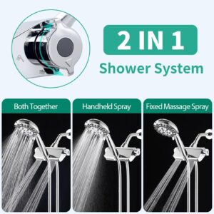 HEROBAI Filtered Shower Head with Handheld Combo, Hard Water Filter Shower Head with 9 Shower Modes, Dual Shower Heads High Pressure, Shower Filters to Remove Chlorine and Fluoride (Chrome)