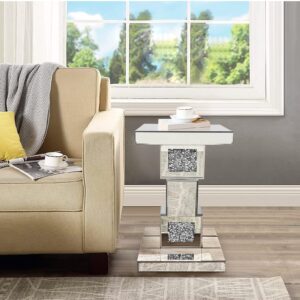 GA Home Silver Mirrored End Table with Crystal Inlay, Modern Mirrored Side Table Accent Table, Square Small Mirrored Coffee Table for Living Room, Bedroom