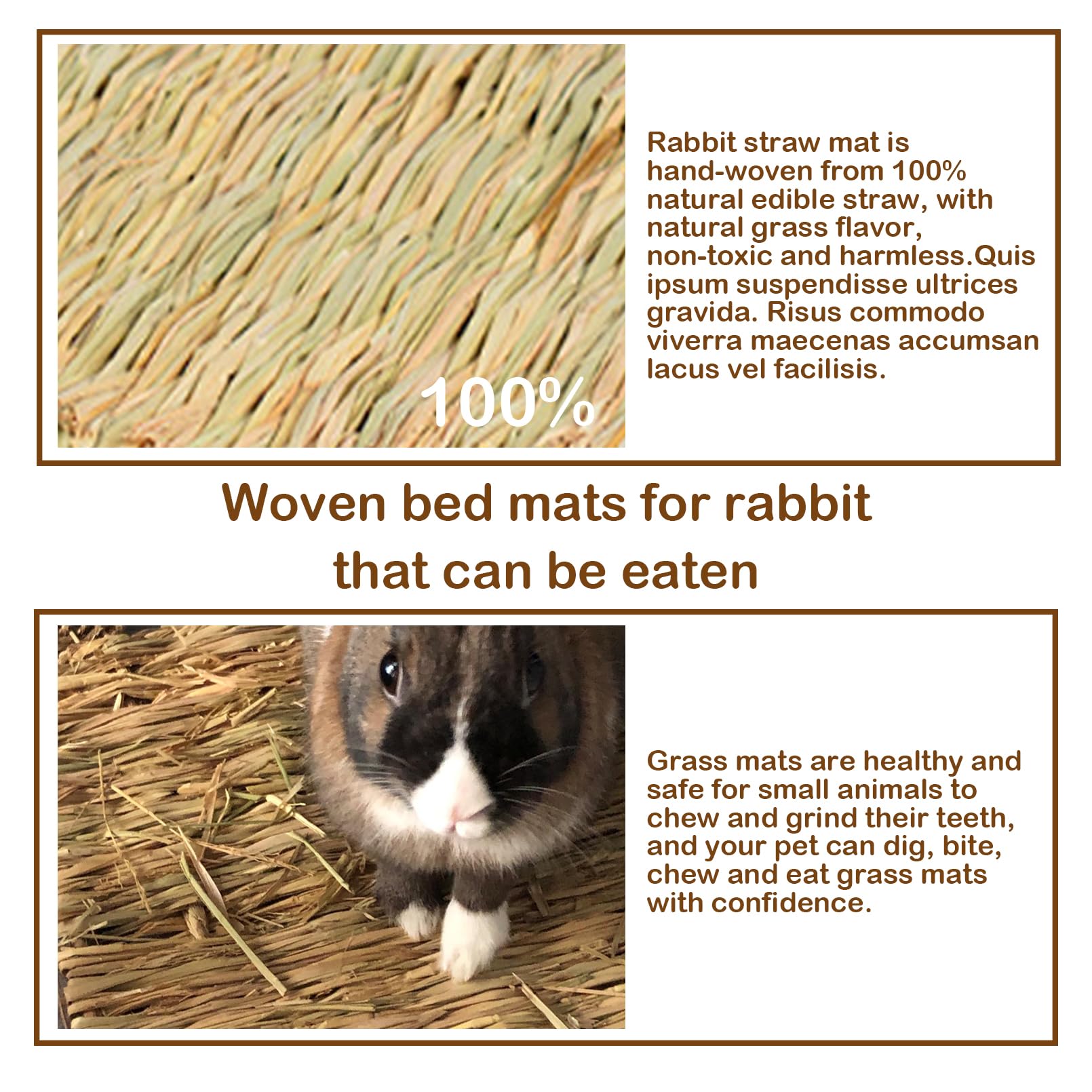 MUYG Rabbit Grass Mat,Grass Mats for Rabbits Bunny Natural Straw Woven Bed Small Animal Hay Matt Sleeping, Chewing, Nesting and Toys for Guinea Pig Hamster and Rat Bed Mat (6 Pcs)