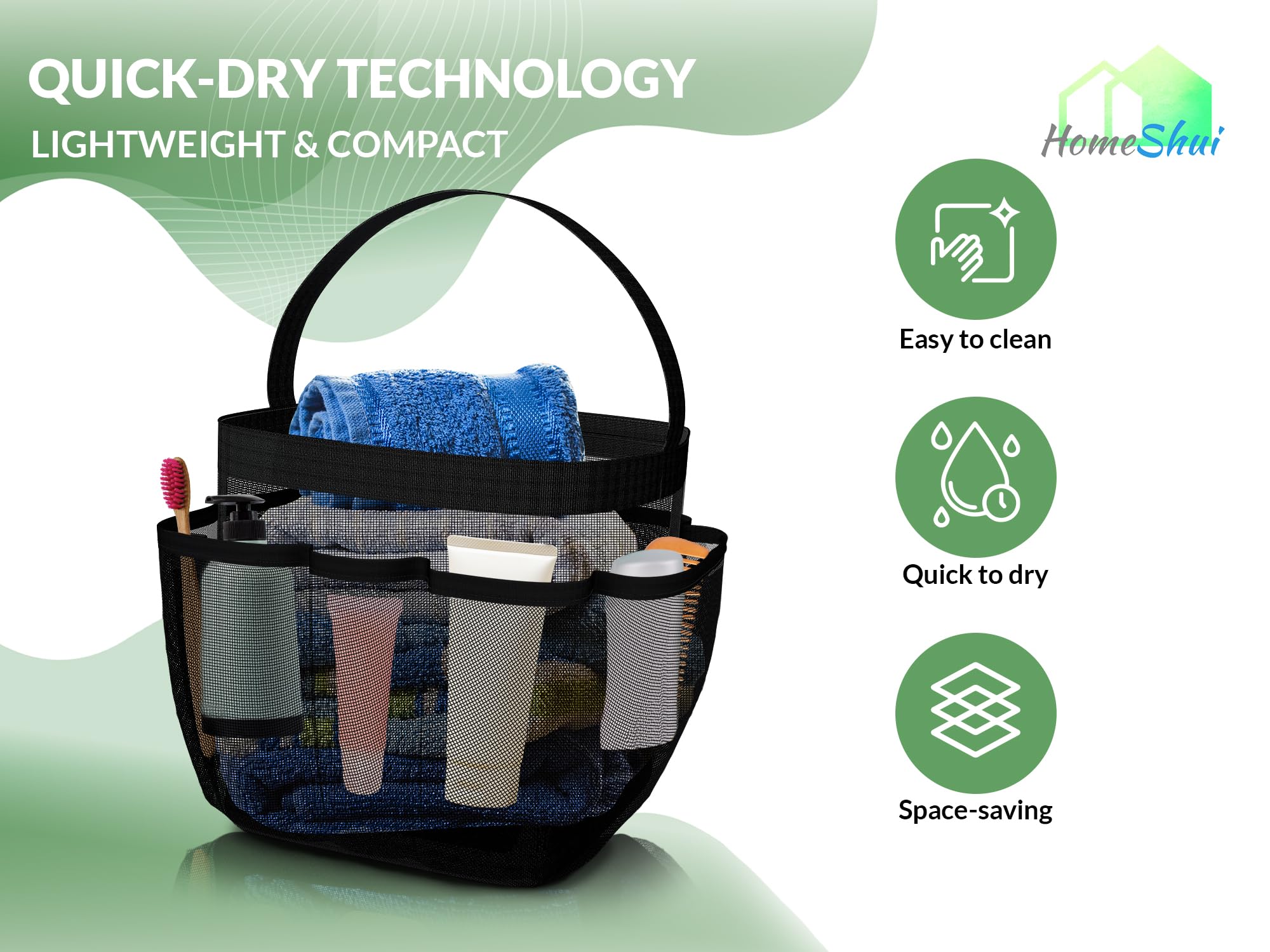 HomeShui Mesh Shower Caddy Dorm - Portable Shower Caddy Basket - Quick-Dry Mesh Shower Bag with 8 Pockets - Bath Caddy - Travel Shower Caddy College