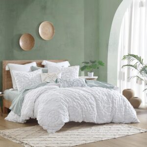 Peri Home 100% Cotton 3-Piece Duvet Cover and Sham Set, King, White Chenille Laurel