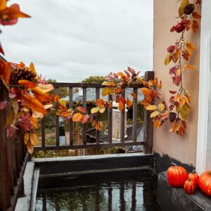 Anna's Whimsy 13FT Thanksgiving Garland, Leaf Garland with Pumpkin and Pine Cone,Hanging Autumn Garland for Door Wall Staircase Porch Balcony Fireplace Fall Decor Indoor Thanksgiving Decor