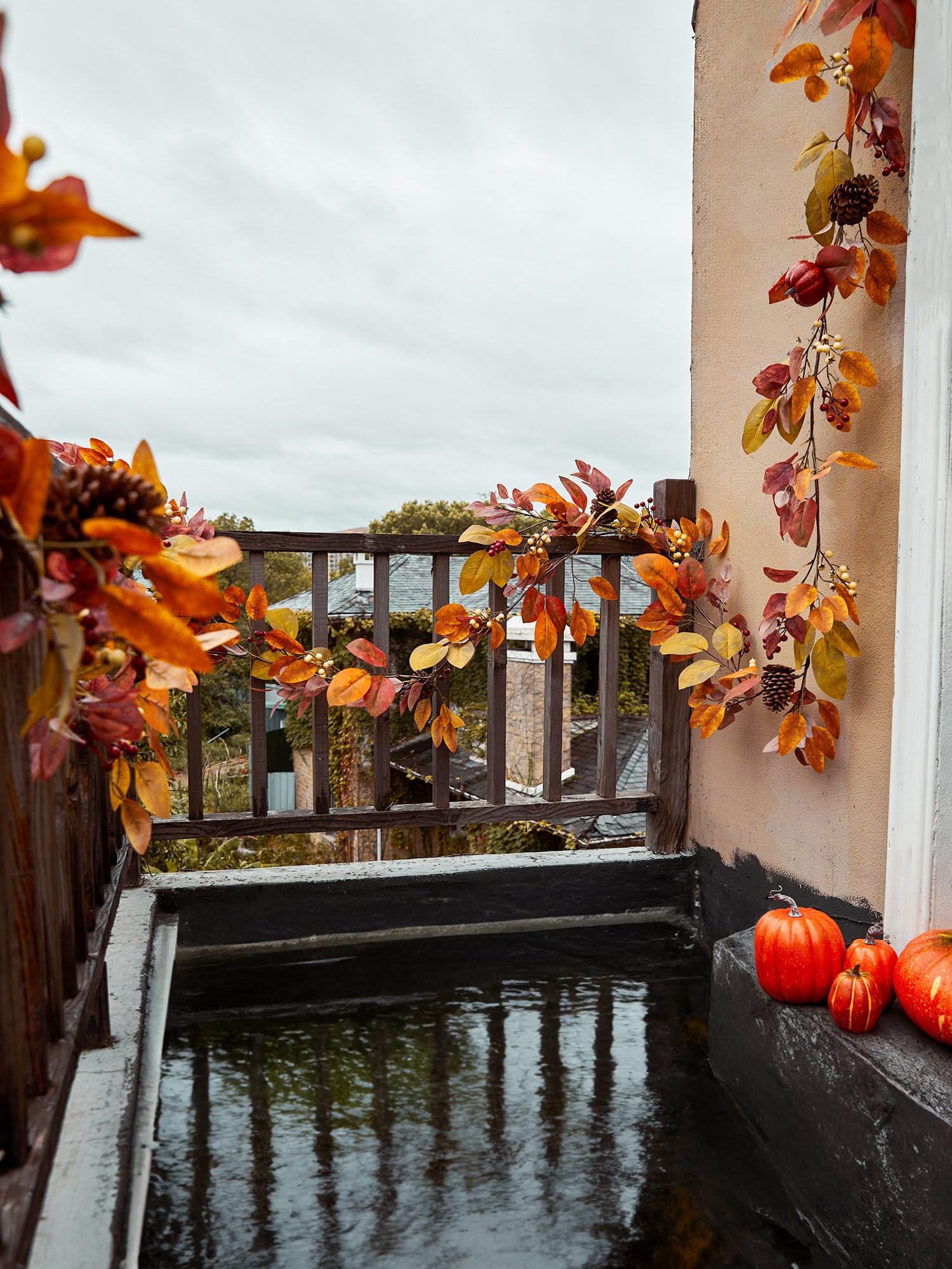 Anna's Whimsy 13FT Thanksgiving Garland, Leaf Garland with Pumpkin and Pine Cone,Hanging Autumn Garland for Door Wall Staircase Porch Balcony Fireplace Fall Decor Indoor Thanksgiving Decor