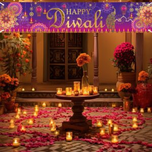 Avezano Large Happy Diwali Banner 98.4 x19.6 Inch Indian Festival of Light Diwali Yard Sign Banners Deepavali Diwali Party Decorations Garden Outdoor Photo Booth Backdrop