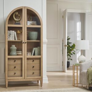 Martin Furniture Modern Wood Arched Display Cabinet/Bookcase, Office Shelving, Storage Cabinet, Fully Assembled, Light Brown