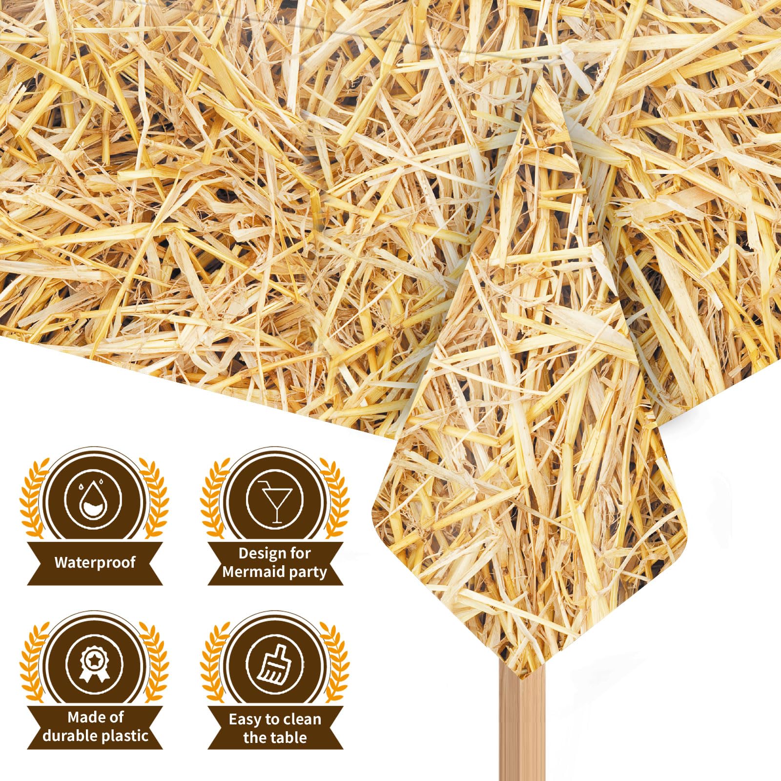 LANMANUO 4PCS Straw Tablecover Hay Bales for Decoration Waterproof Western Farm Plastic Tablecloth Cowboy Party Supplies, 54 x 108 Inch