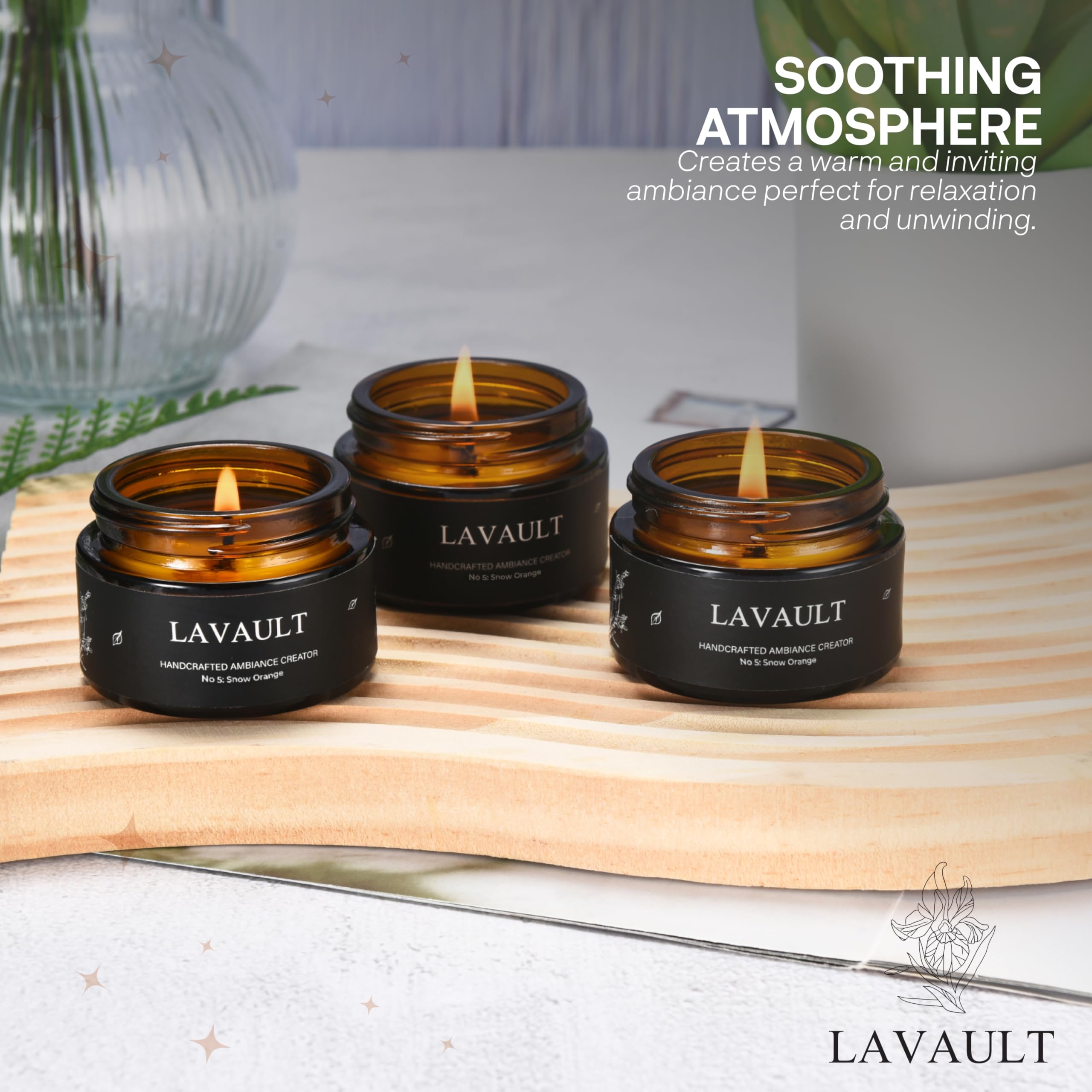 Lavault Jar Candles Set of 3 - Aromatherapy Candle Set for Supports Stress, Better Sleep, and Improve Mood - 100% Natural Soy Wax with Essential Oils - Snow Orange