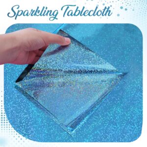 2pcs Blue Holographic Laser Tablecloths 40" x 108" Plastic Table Cloths for Parties Shimmer Shiny Party Decoration for Winter Ocean Princess Birthday Party Wedding Baby Shower Christmas Decor