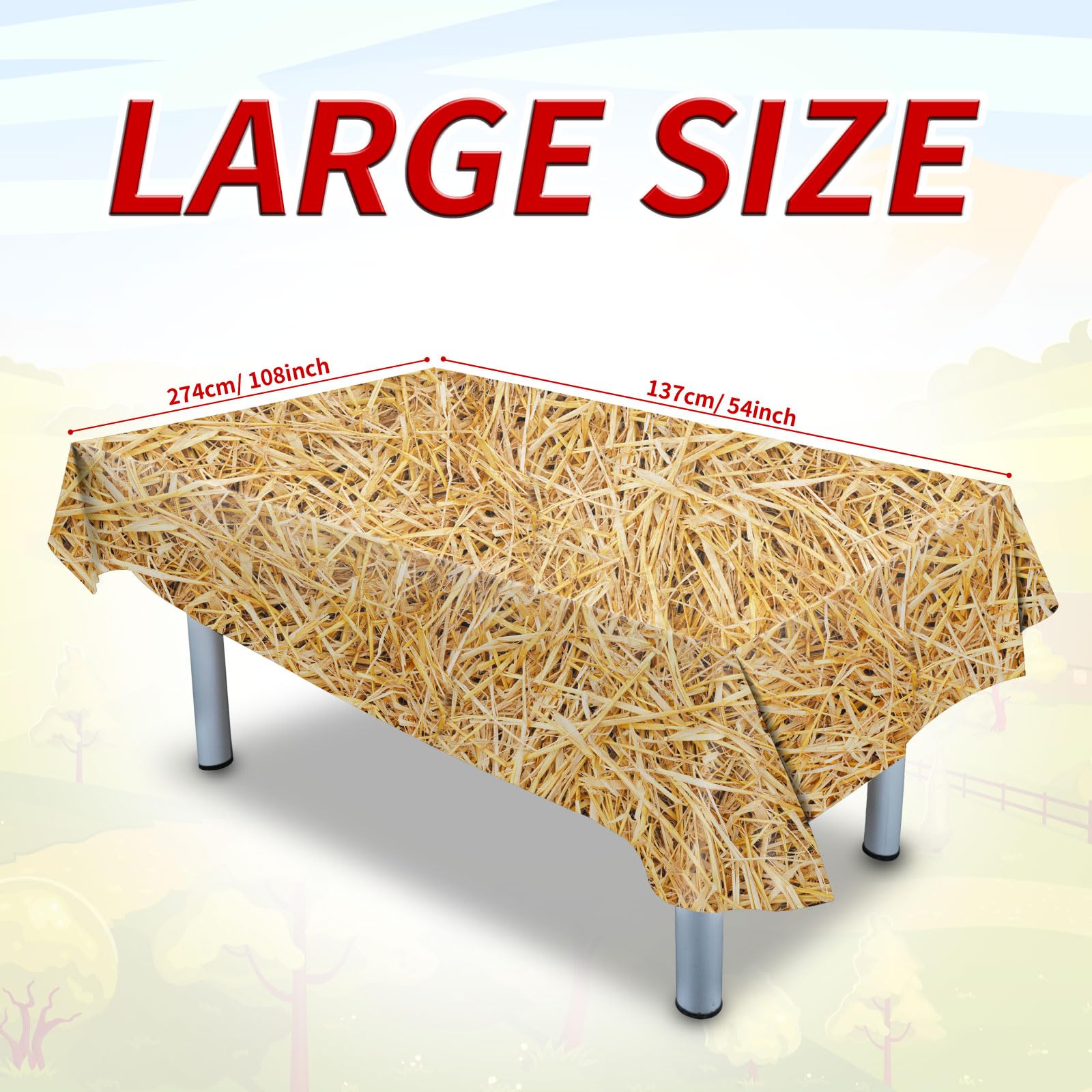 LANMANUO 4PCS Straw Tablecover Hay Bales for Decoration Waterproof Western Farm Plastic Tablecloth Cowboy Party Supplies, 54 x 108 Inch