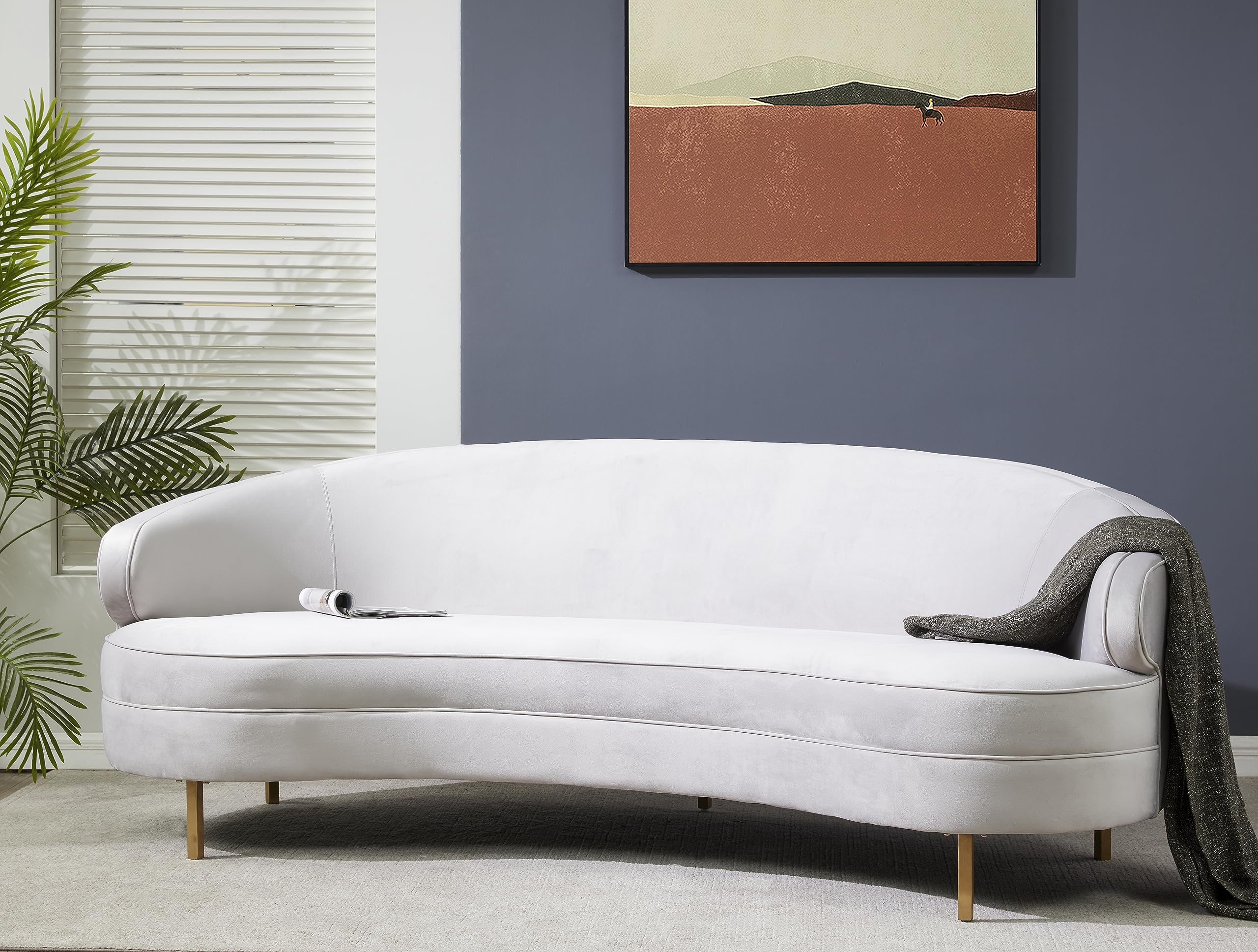 SAFAVIEH Couture Collection Primrose Light Grey Velvet/Gold Curved Sofa (Fully Assembled)